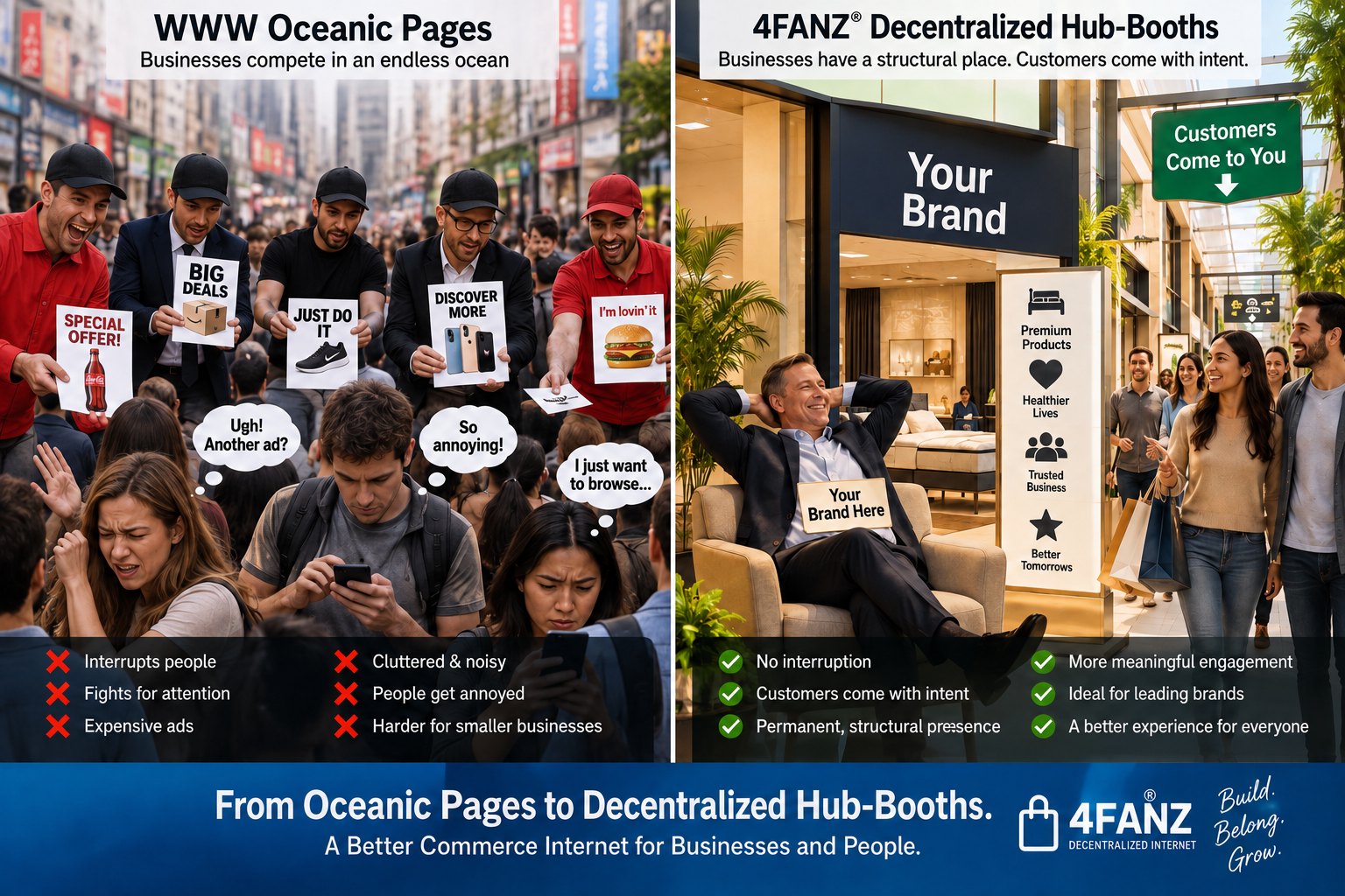 WWW Oceanic Pages compared with 4FANZ decentralized Hub-Booths